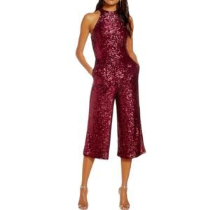 Forest Lily NEW Jumpsuit Sequin Wide Leg Crop Halter Neck Red Women’s Size 14
